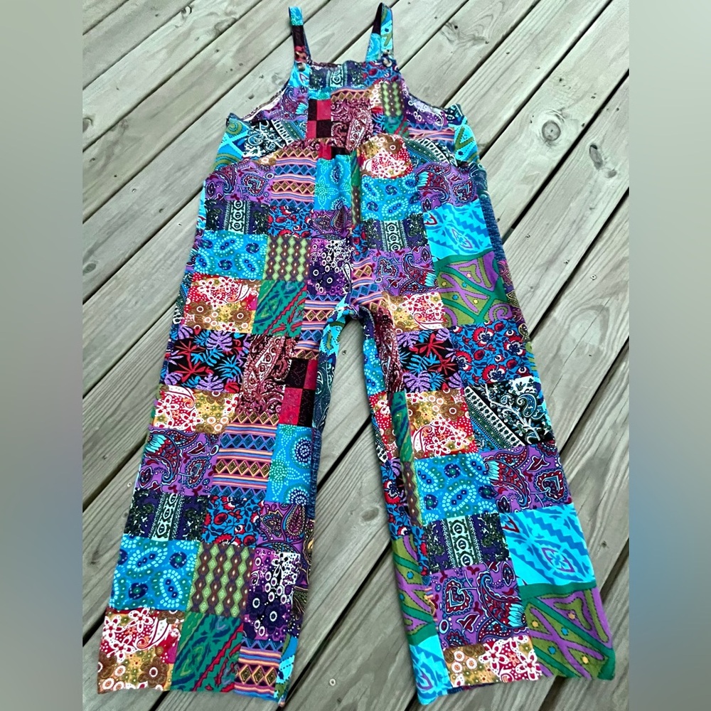 NWOT - Patchwork Wide Leg Jumpsuit Overalls ~ paisley colorful rainbow